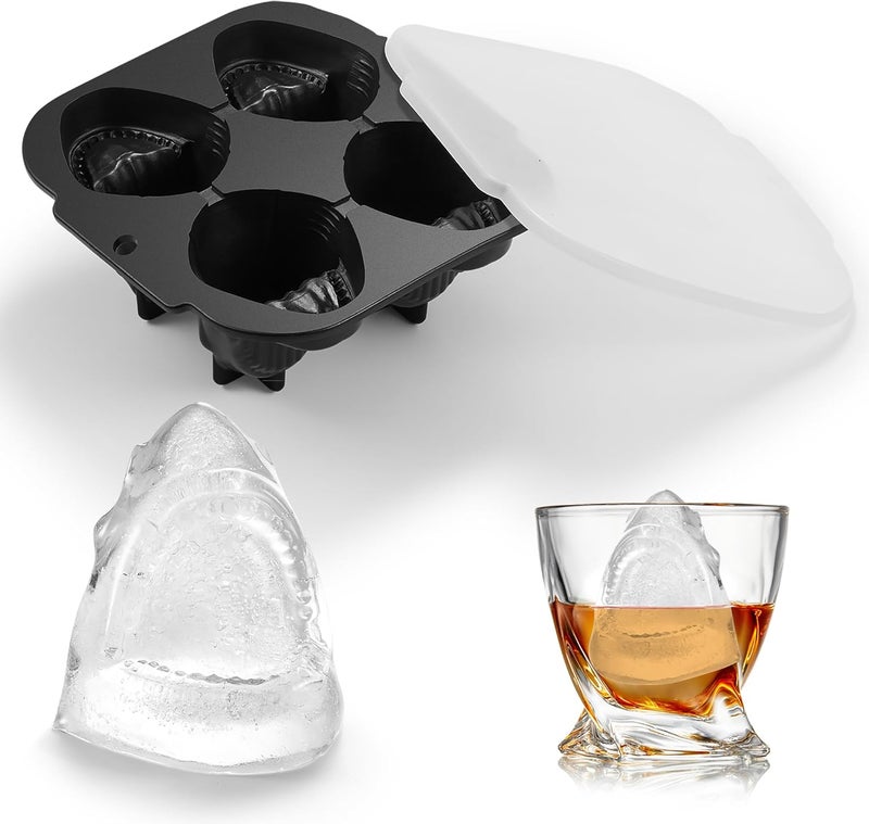 ACOOKEE Shark Ice Cube Tray Fun Shapes, Odd Novelty Cute Shark Gifts, 2.2" Large Silicone Whiskey Ice Mold for Cocktails,Bourbon,Brandy, w/Funne - Image 1